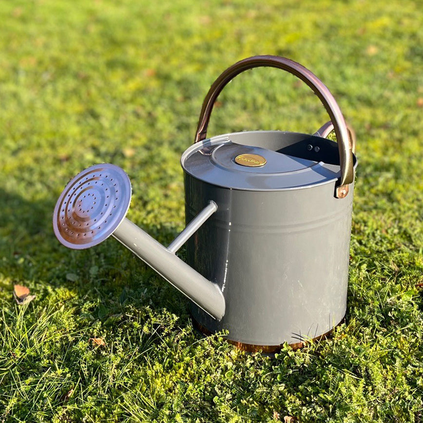 French Grey & Copper Metal Watering Can with Rose (9 Litre)