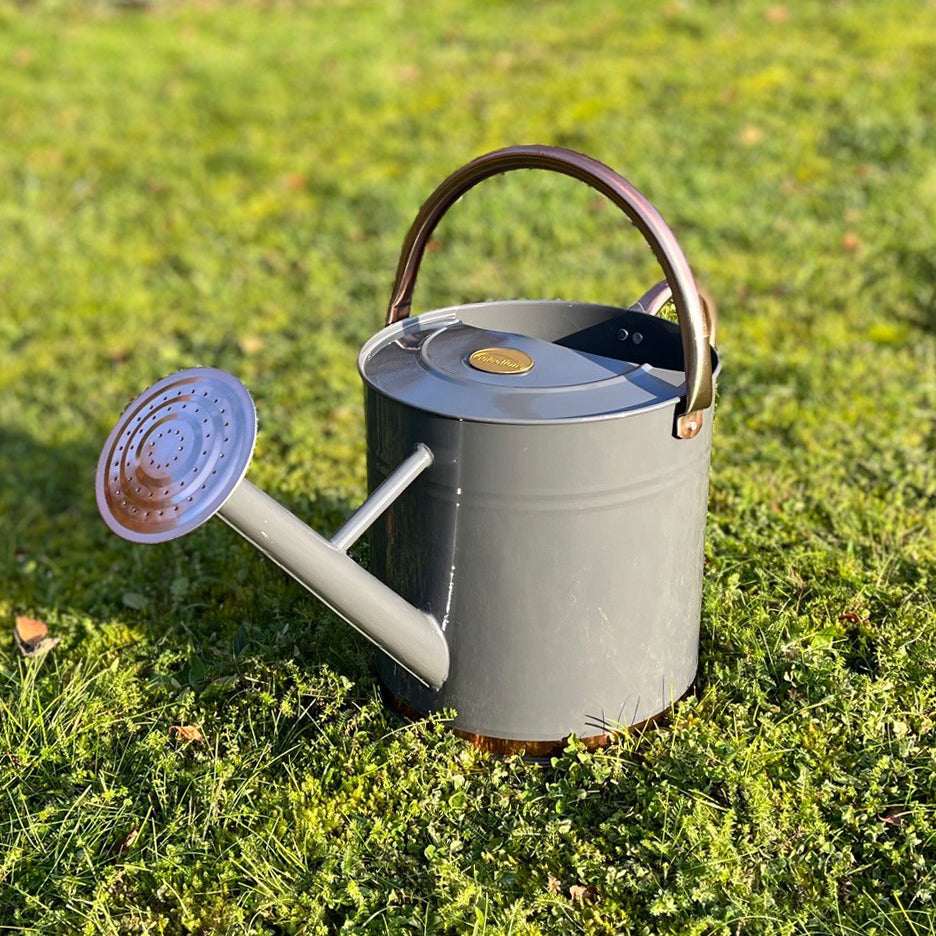 French Grey & Copper Metal Watering Can with Rose (9 Litre)