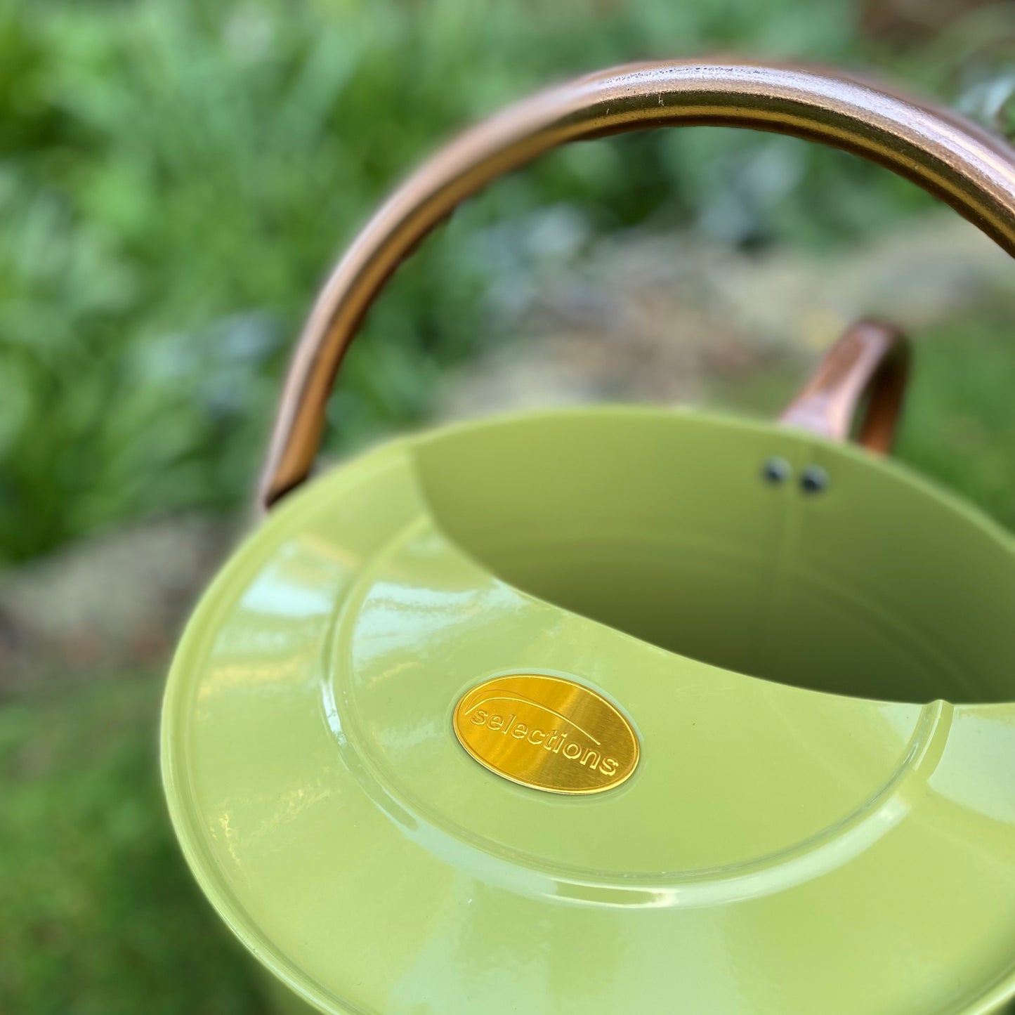 Sage Green & Copper Metal Watering Can with Rose (9 Litre)