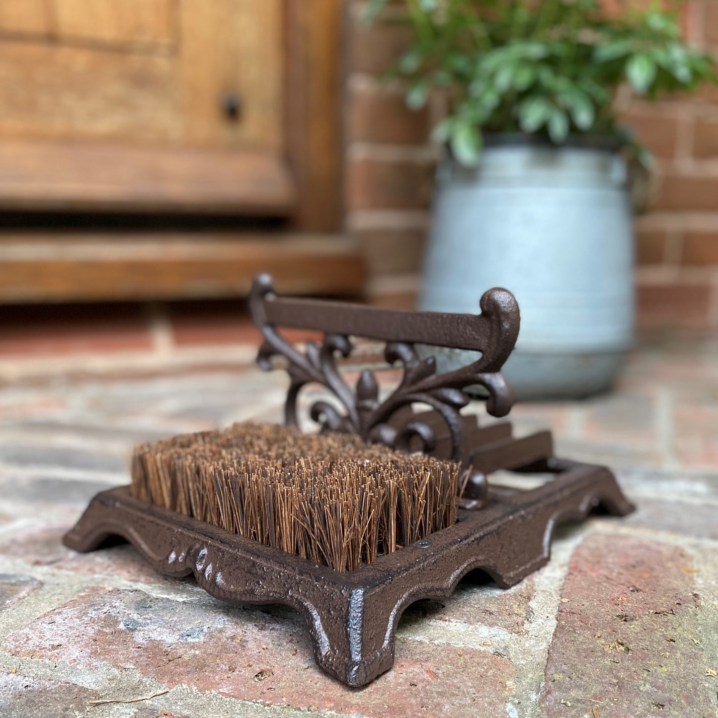 Victorian Style Cast Iron Ornate Boot Scraper And Brush