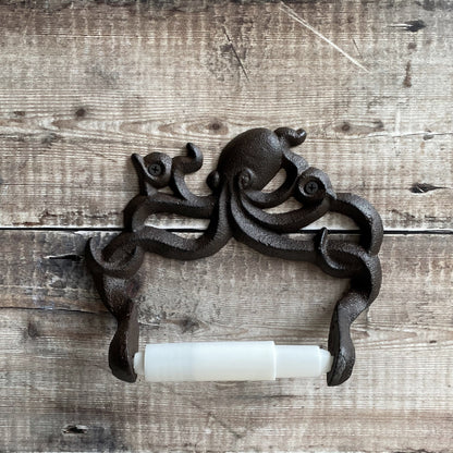 Wall Mounted Octopus Loo Roll Holder in Cast Iron (Set of 2)