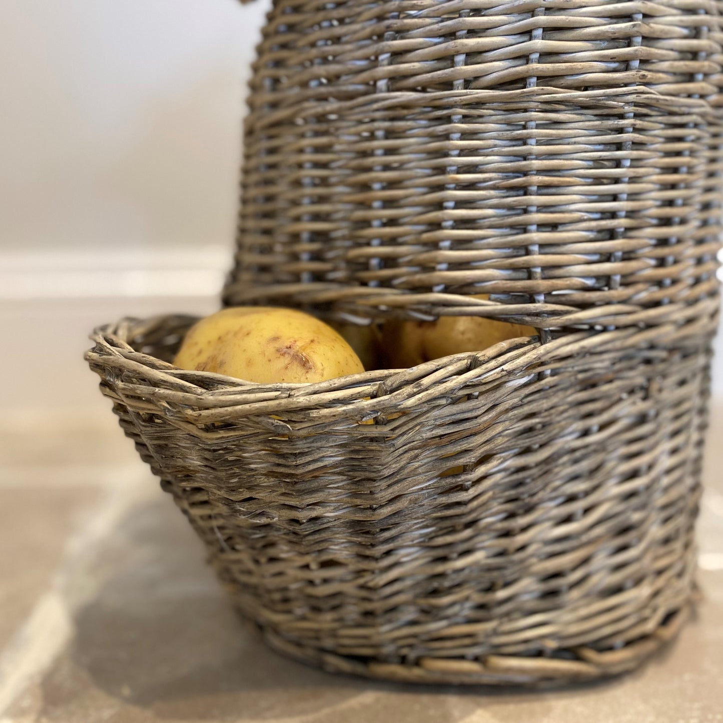 Grey Wash Willow Potato Storage Hopper Basket