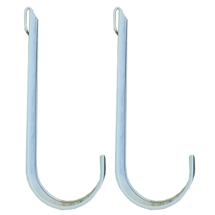 A pair of metal replacement hangers in duck egg blue color, designed for a balcony hanging planter.
