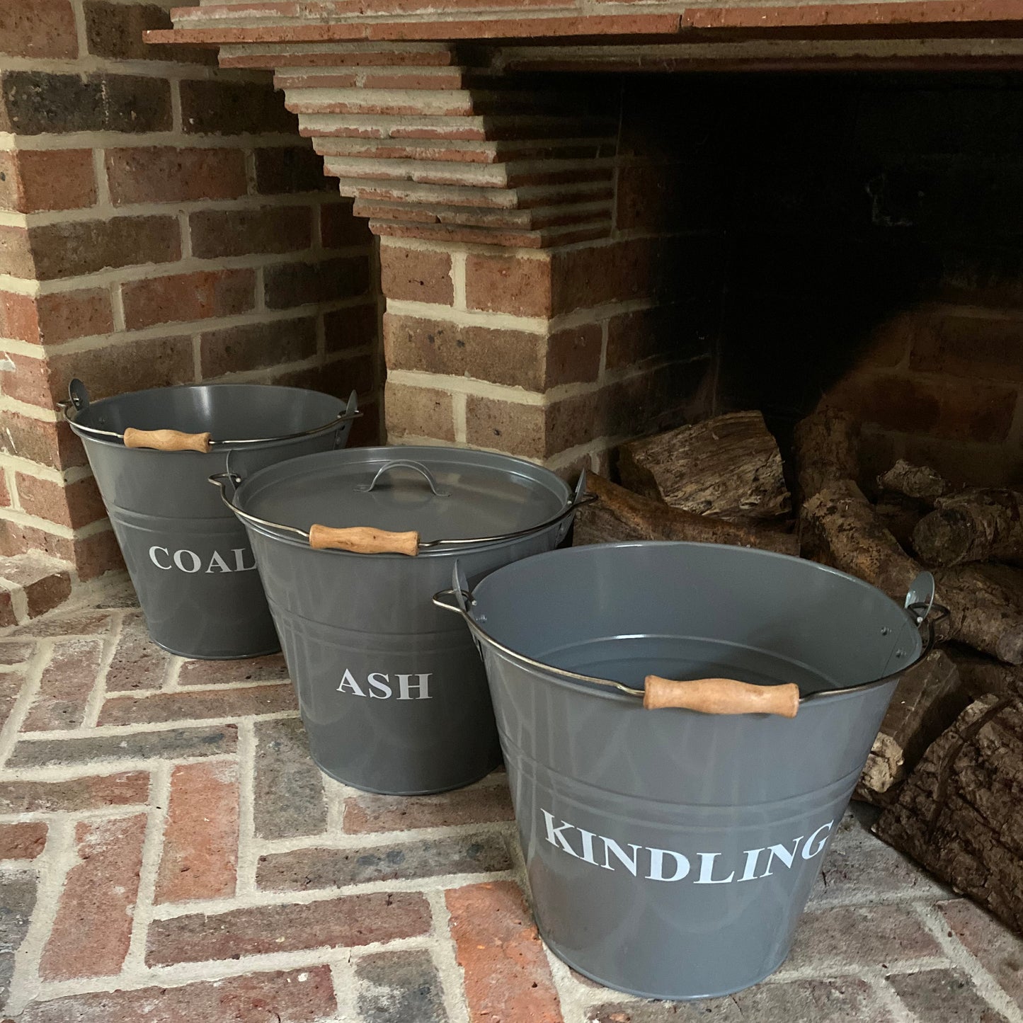 Metal Fireside Fireplace Buckets Ash, Coal And Kindling in French Grey (Set of 3)