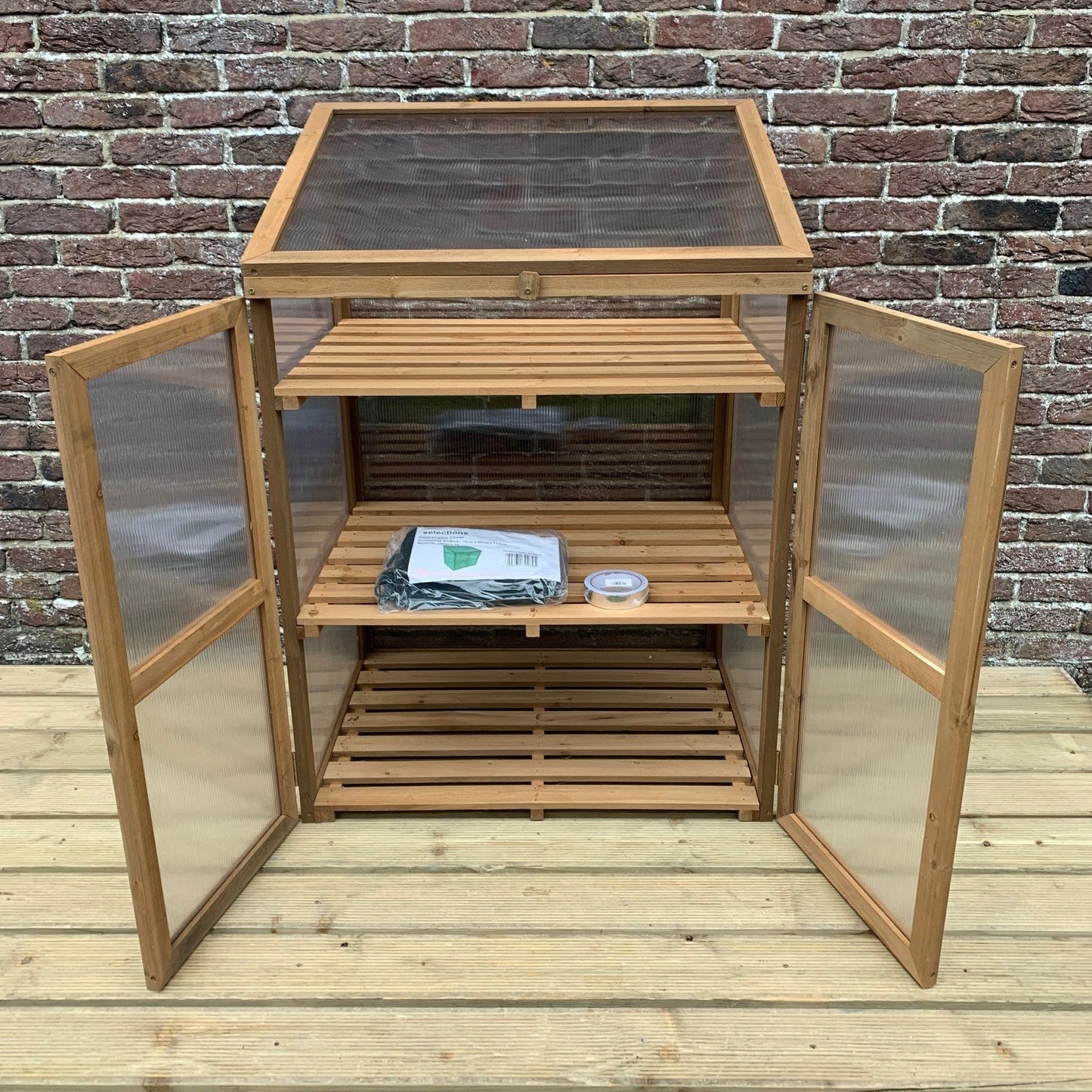Wooden Framed Polycarbonate Growhouse with Waterproof Cover and 20m Repair Tape