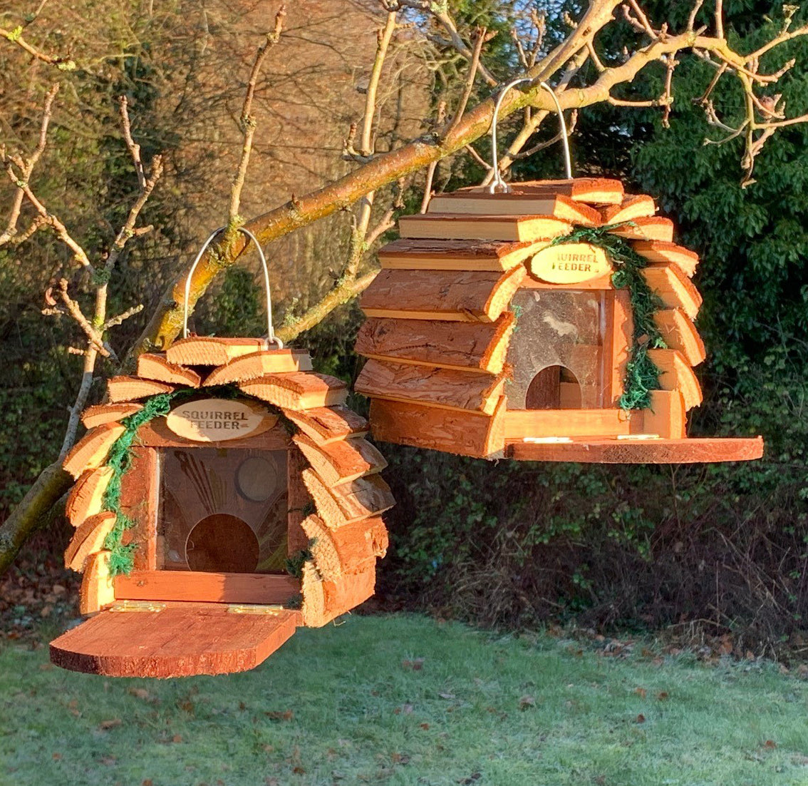 Set of 2 Wooden Wildlife Squirrel Feeders