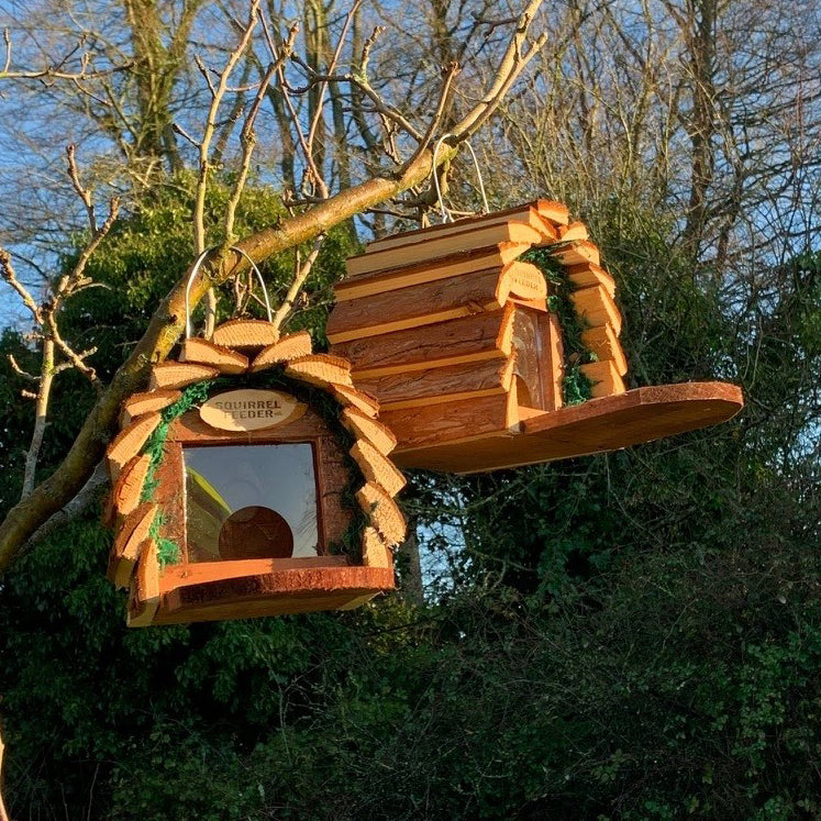 Set of 2 Wooden Wildlife Squirrel Feeders