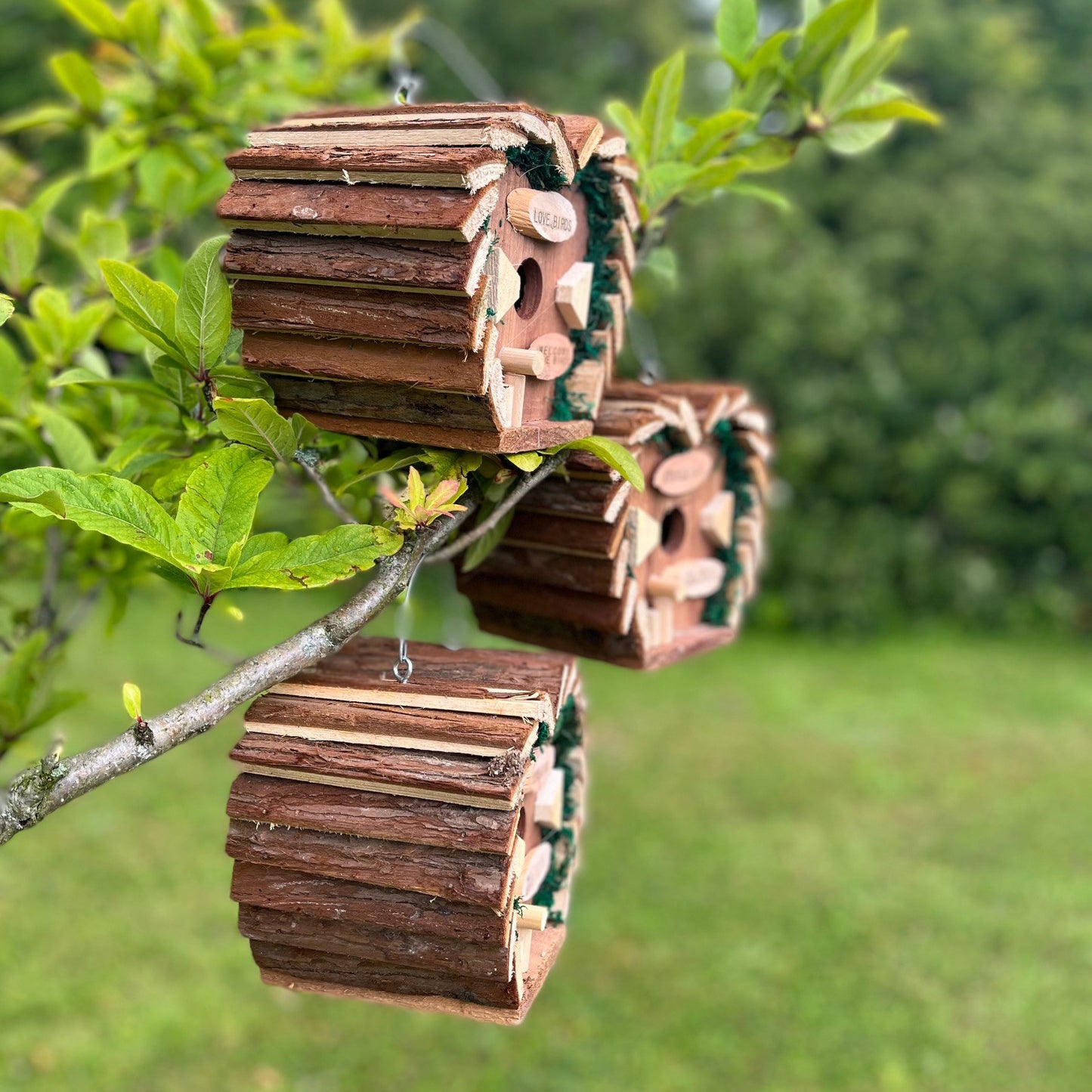 Hanging Wooden Love Bird Nest Box Birdhouse (Set of 3)