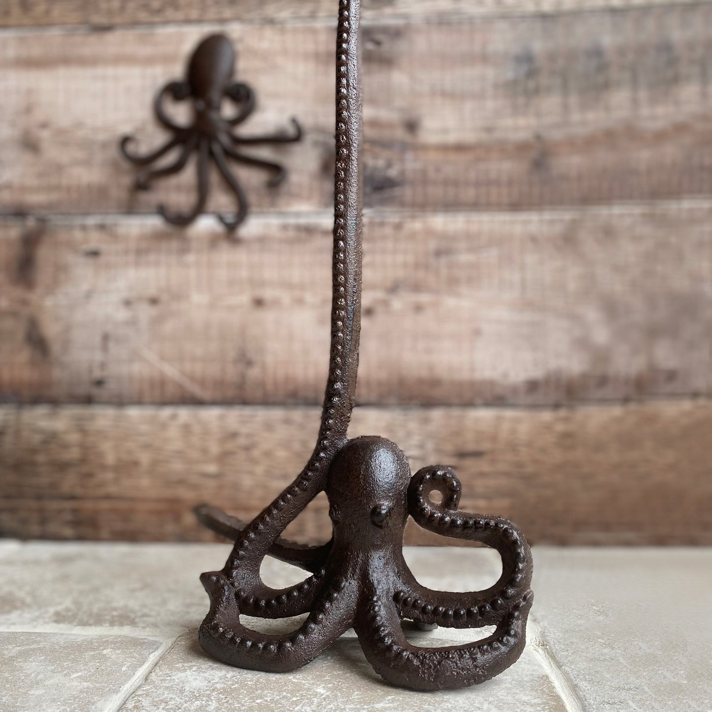 Octopus Wall Hook Rack and Loo Roll Holder in Cast Iron