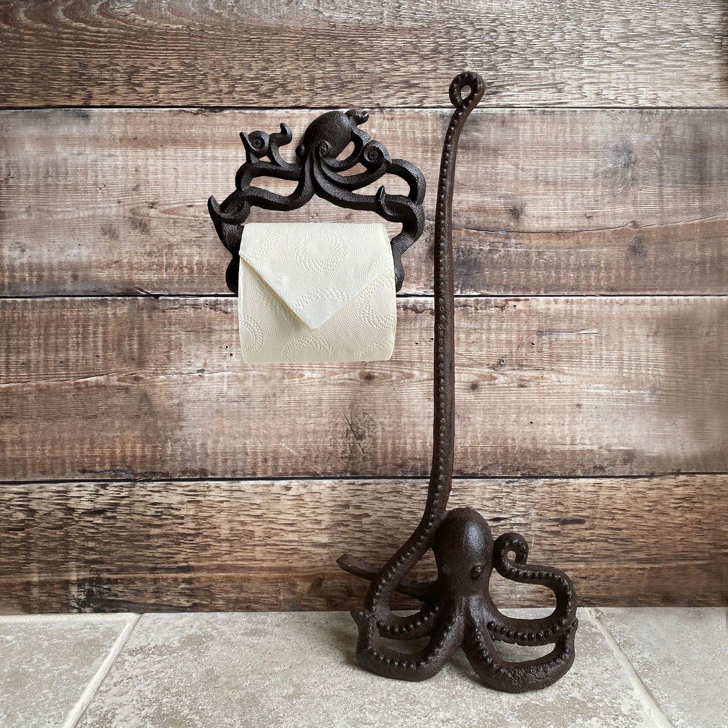 Cast Iron Octopus Wall Dispenser, Floor Loo Roll Holder & Wall Hook