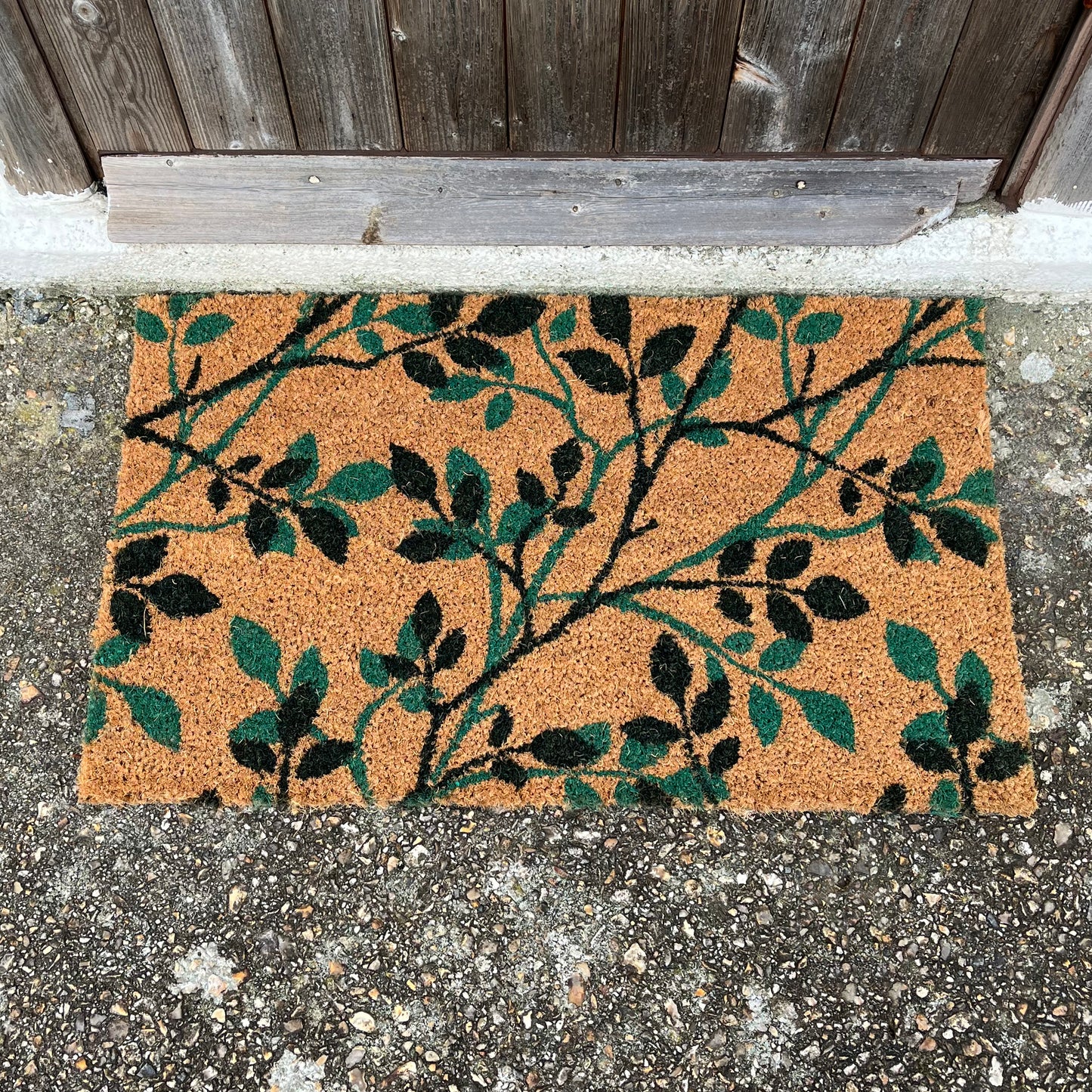 Green & Black Leaf Print Indoor & Outdoor Coir Doormat