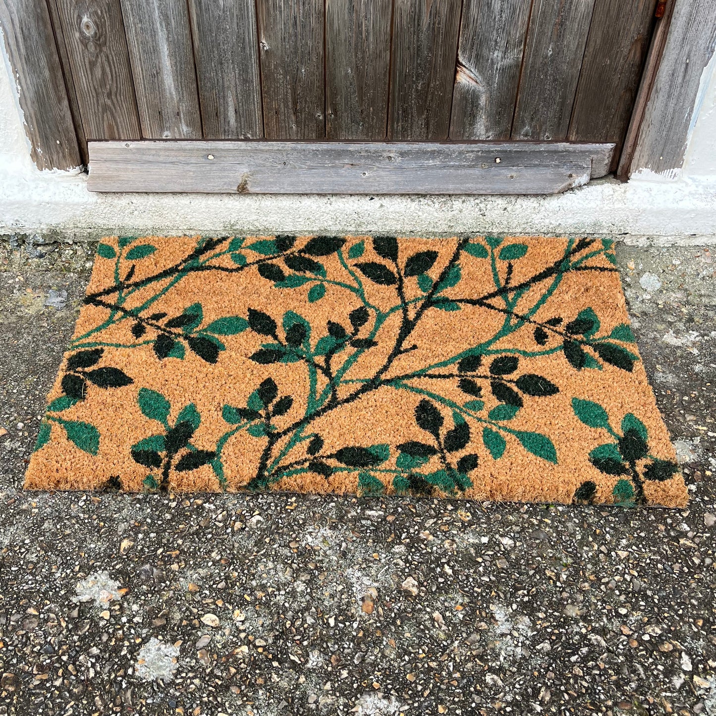 Green & Black Leaf Print Indoor & Outdoor Coir Doormat