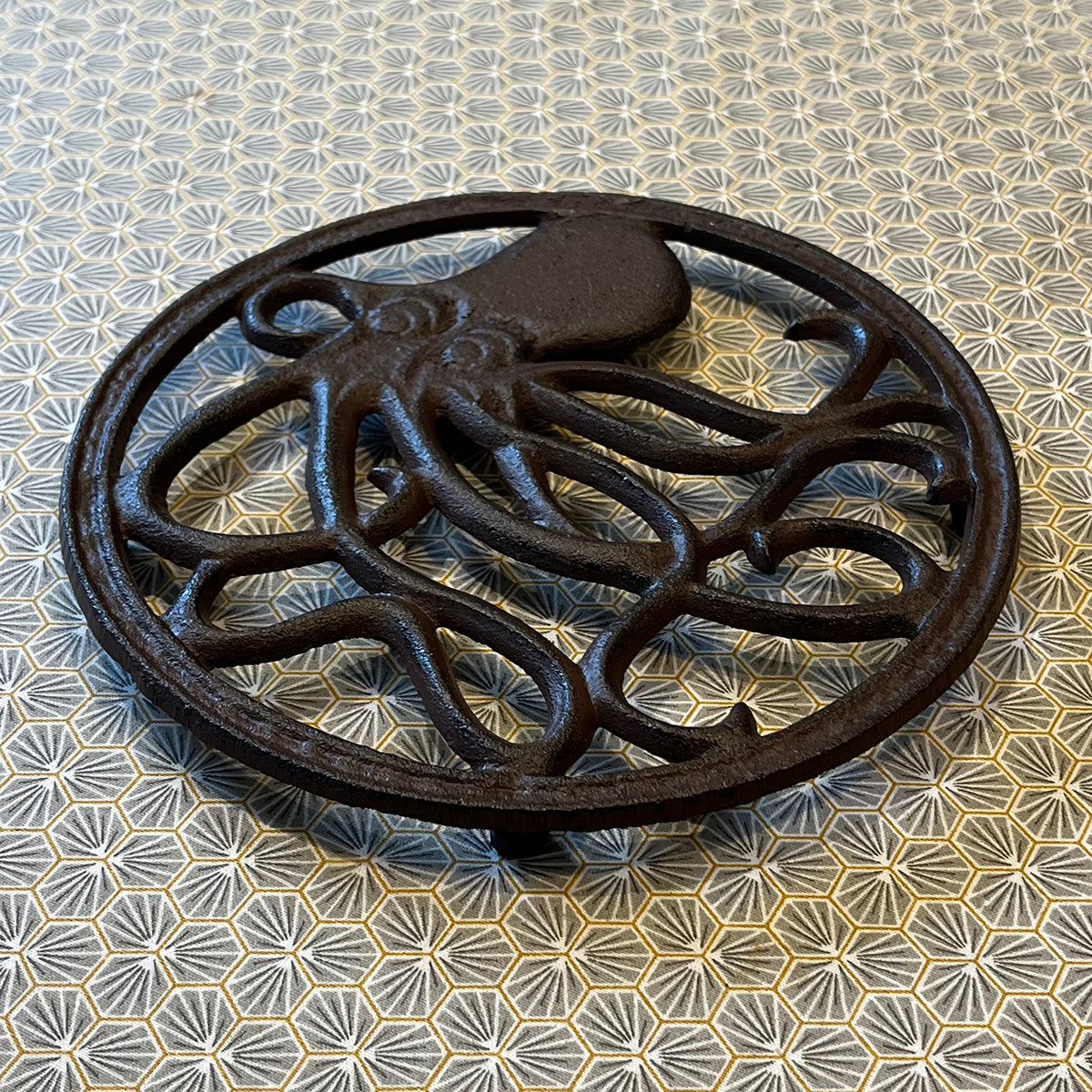 Cast Iron Round Octopus Themed Table Trivet