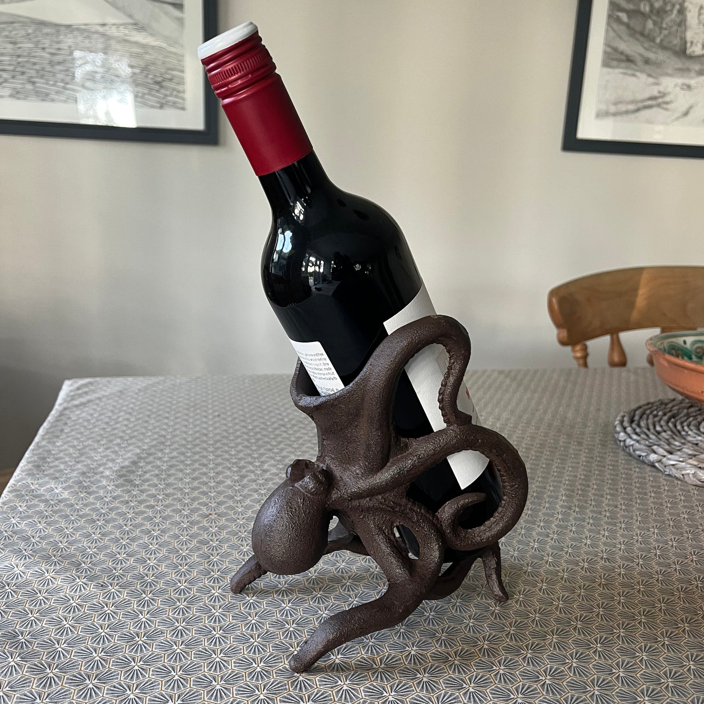 Cast Iron Octopus Shaped Wine Bottle Holder Stand