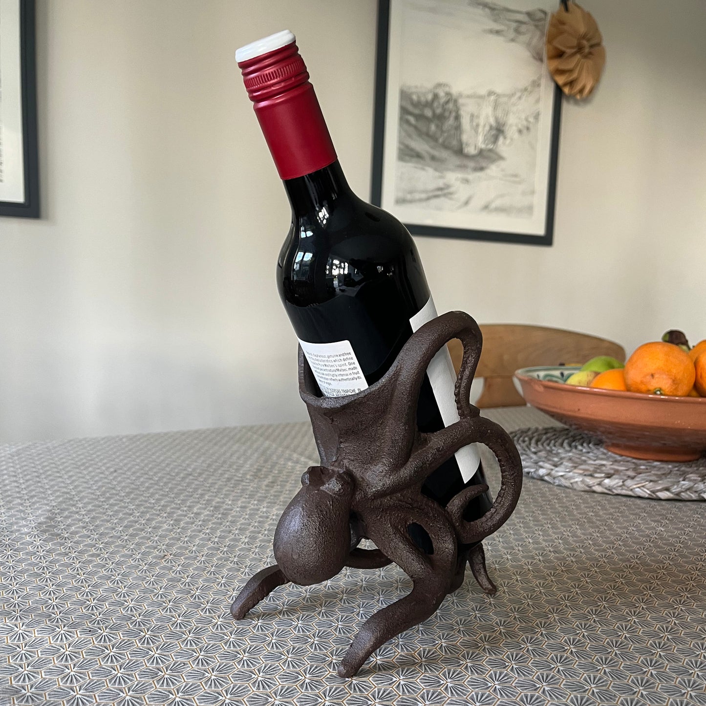 Cast Iron Octopus Shaped Wine Bottle Holder Stand
