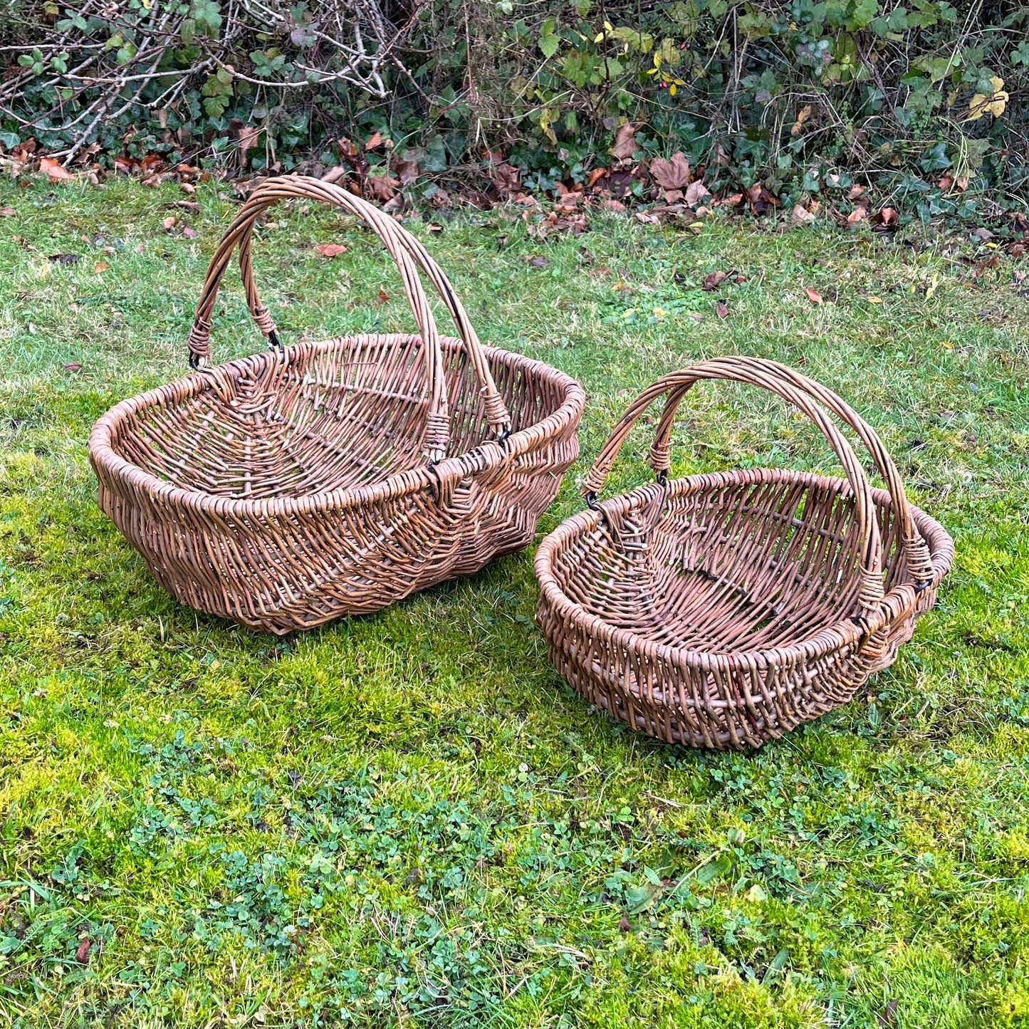 Medium & Large Natural Willow Wicker Garden Trug Basket (Set of 2)