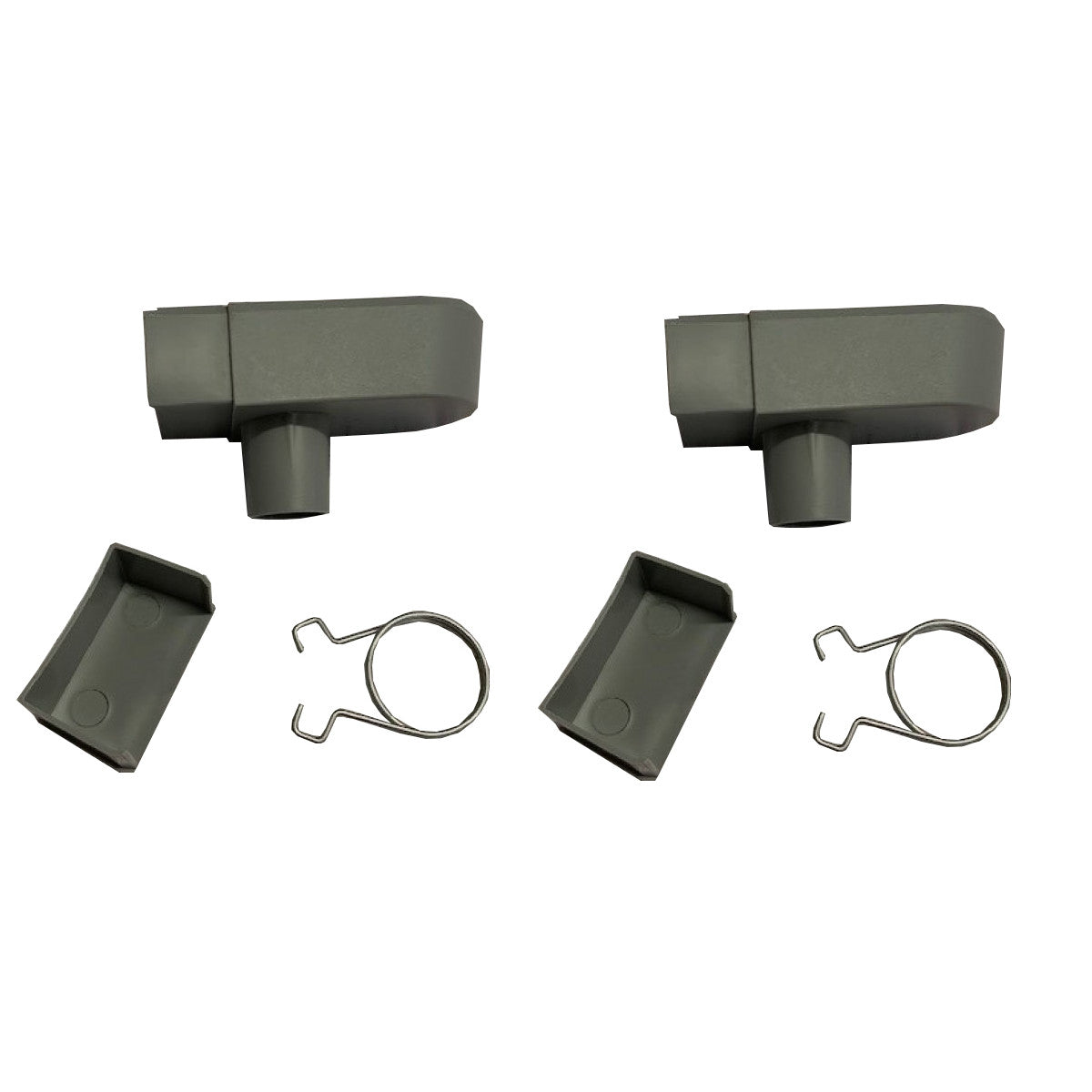 A set of fixtures for greenhouse guttering rainwater pack, including slots for attaching to gutter ends, displayed on a white background.