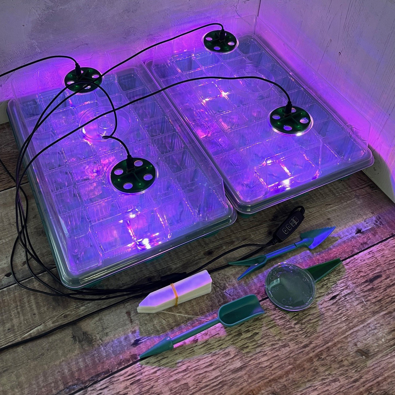 Plant Propagator 40 Cell Seed Tray Set with Full Spectrum USB Grow Lights (Pack of 2)