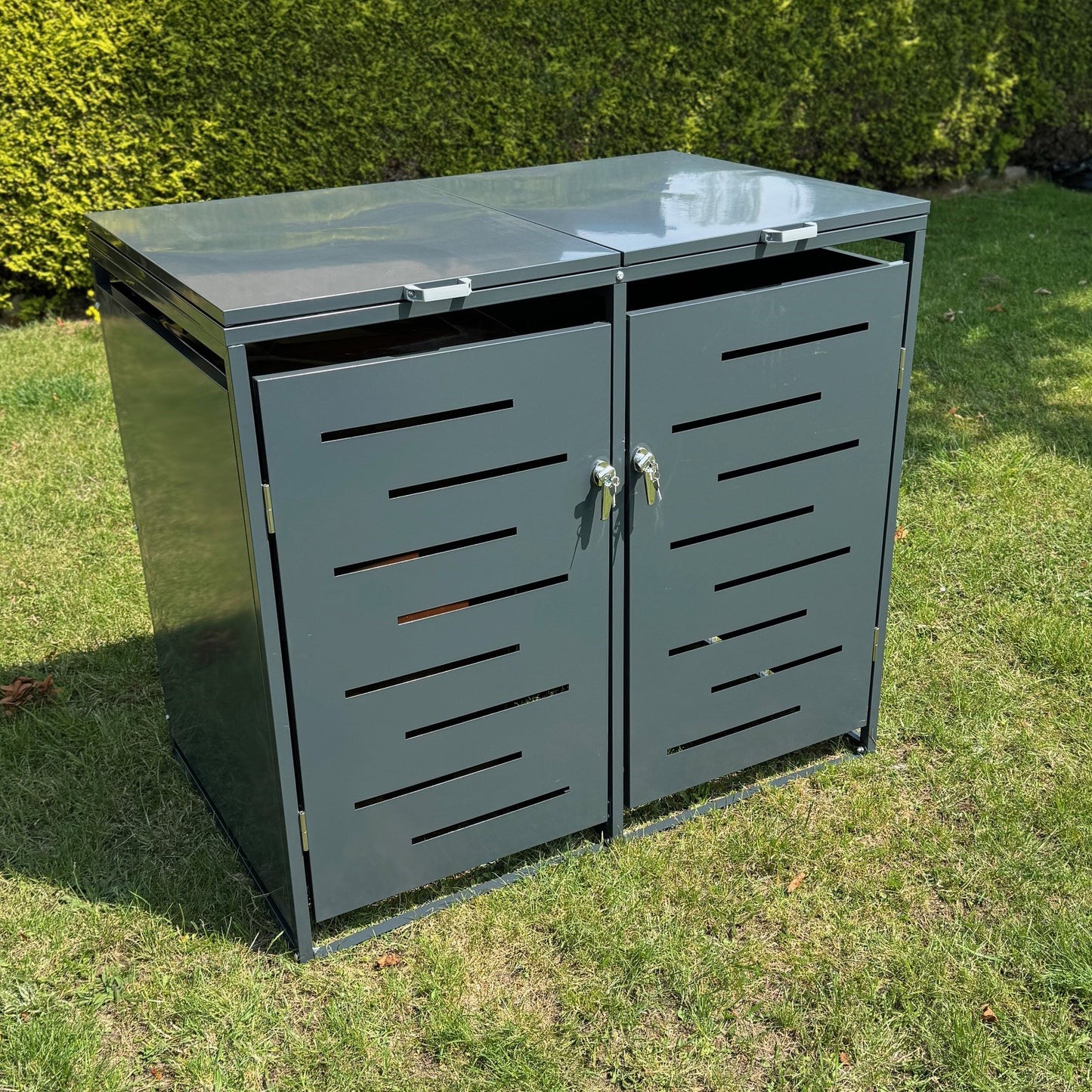 Metal Wheelie Bin Store in Dark Grey (Double)
