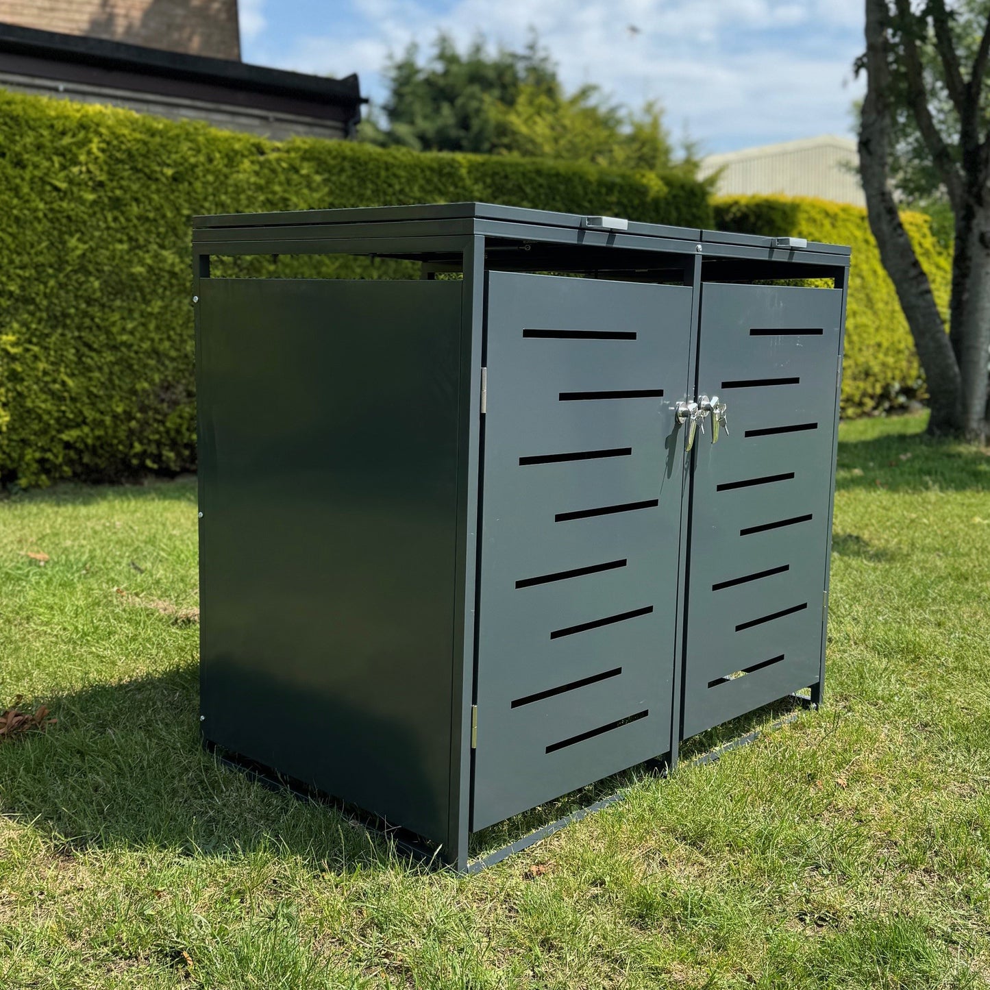 Metal Wheelie Bin Store in Dark Grey (Double)