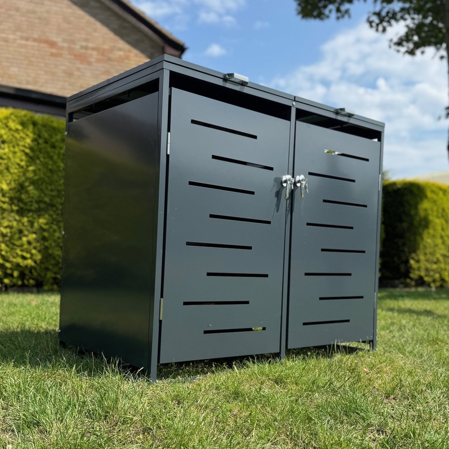 Metal Wheelie Bin Store in Dark Grey (Double)