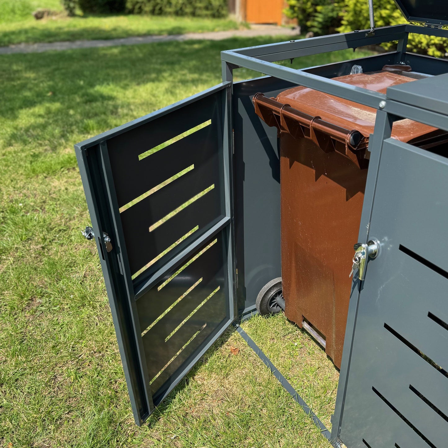 Metal Wheelie Bin Store in Dark Grey (Double)