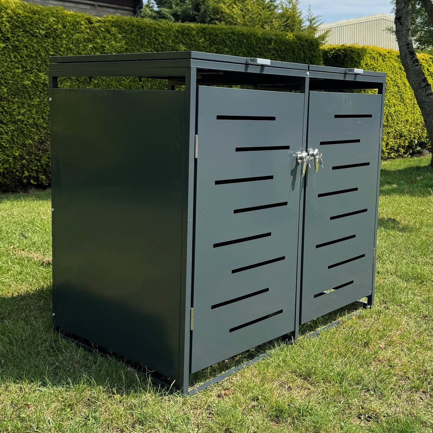 Metal Wheelie Bin Store in Dark Grey (Double)