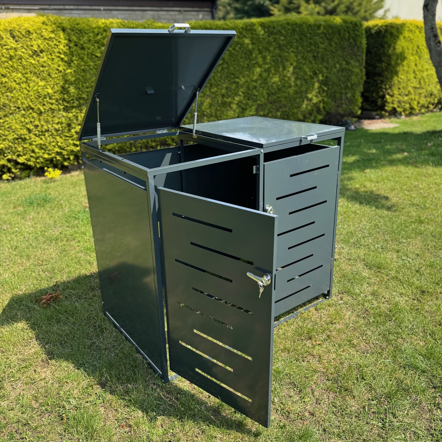Metal Wheelie Bin Store in Dark Grey (Double)