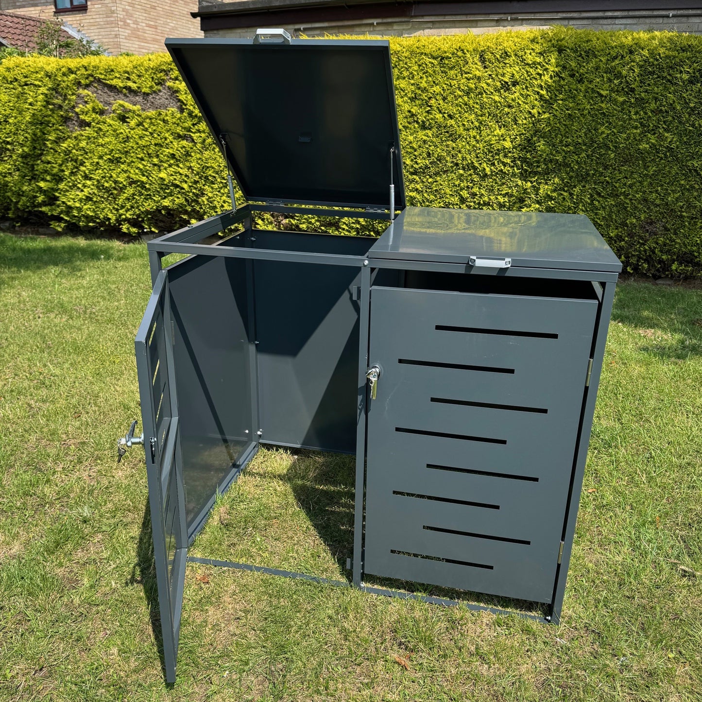 Metal Wheelie Bin Store in Dark Grey (Double)