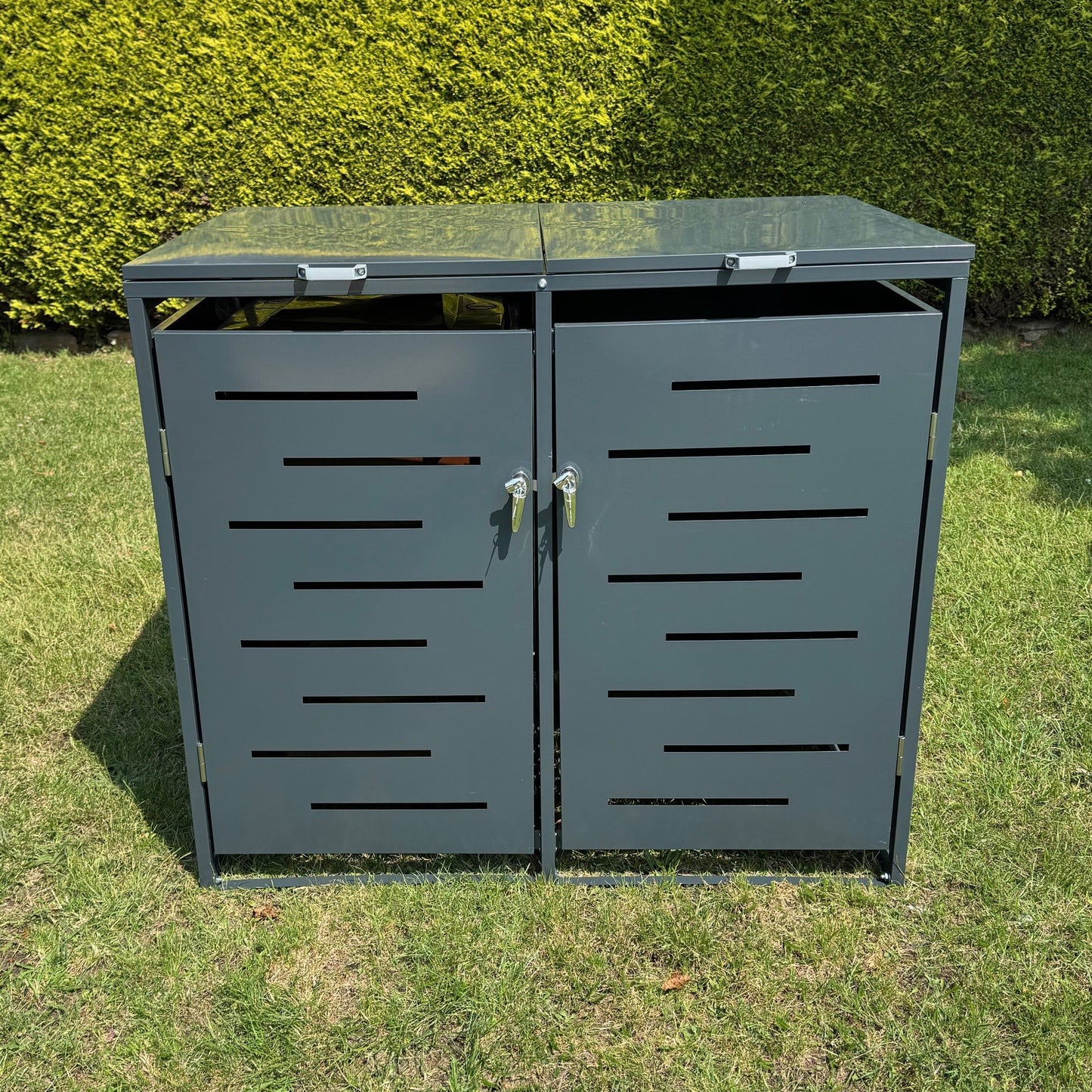 Metal Wheelie Bin Store in Dark Grey (Double)