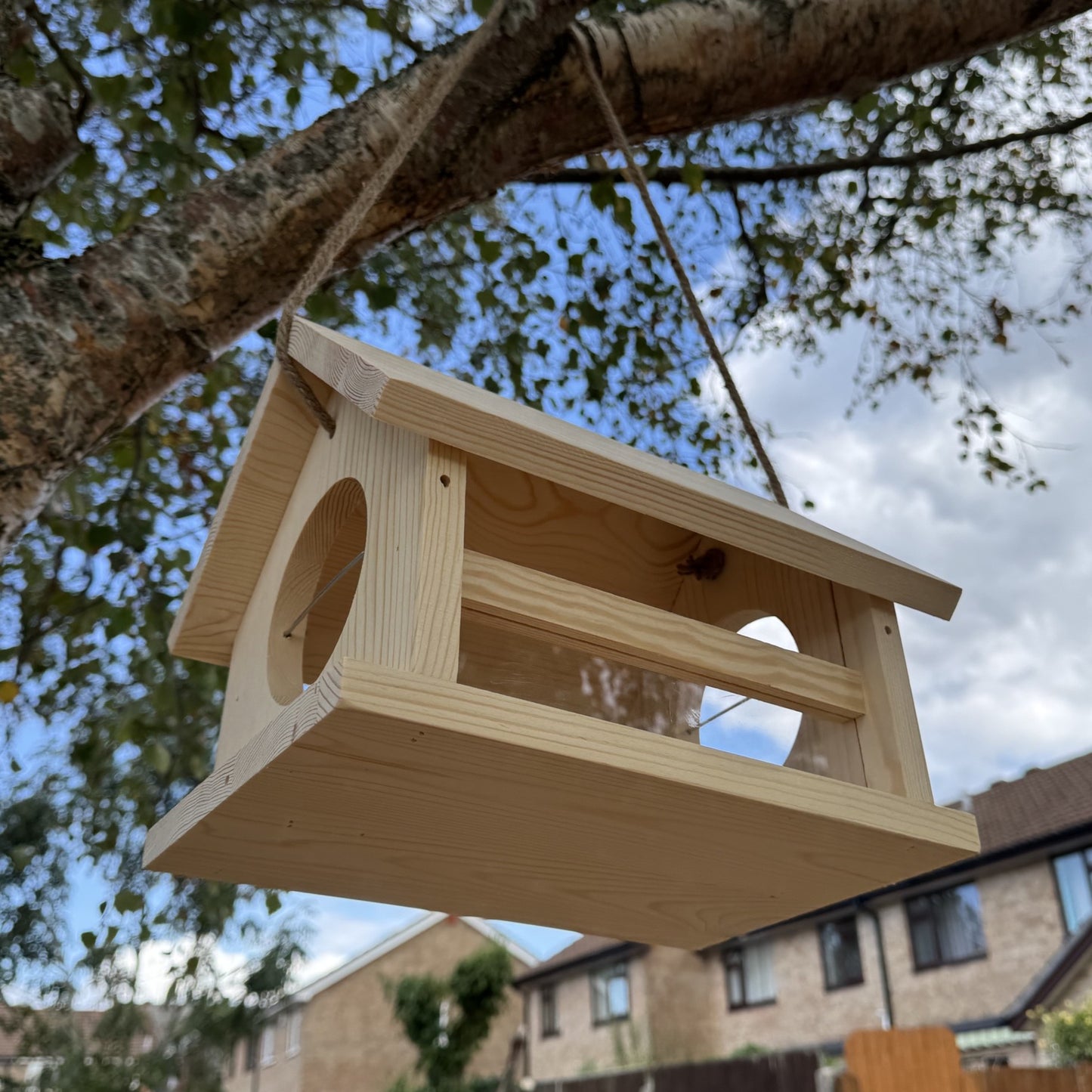 Hanging Wooden Bird Feeder Table with Apple Spikes