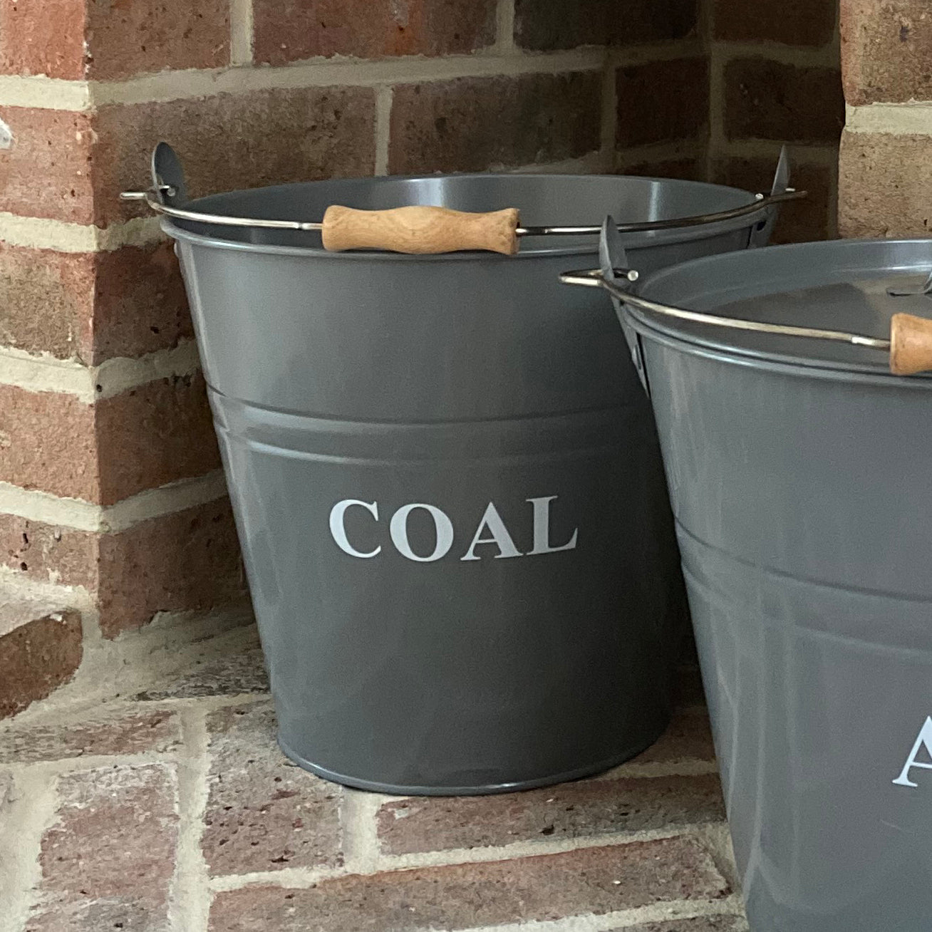 Large Metal Fireside Fireplace Coal Bucket & Shovel in French Grey