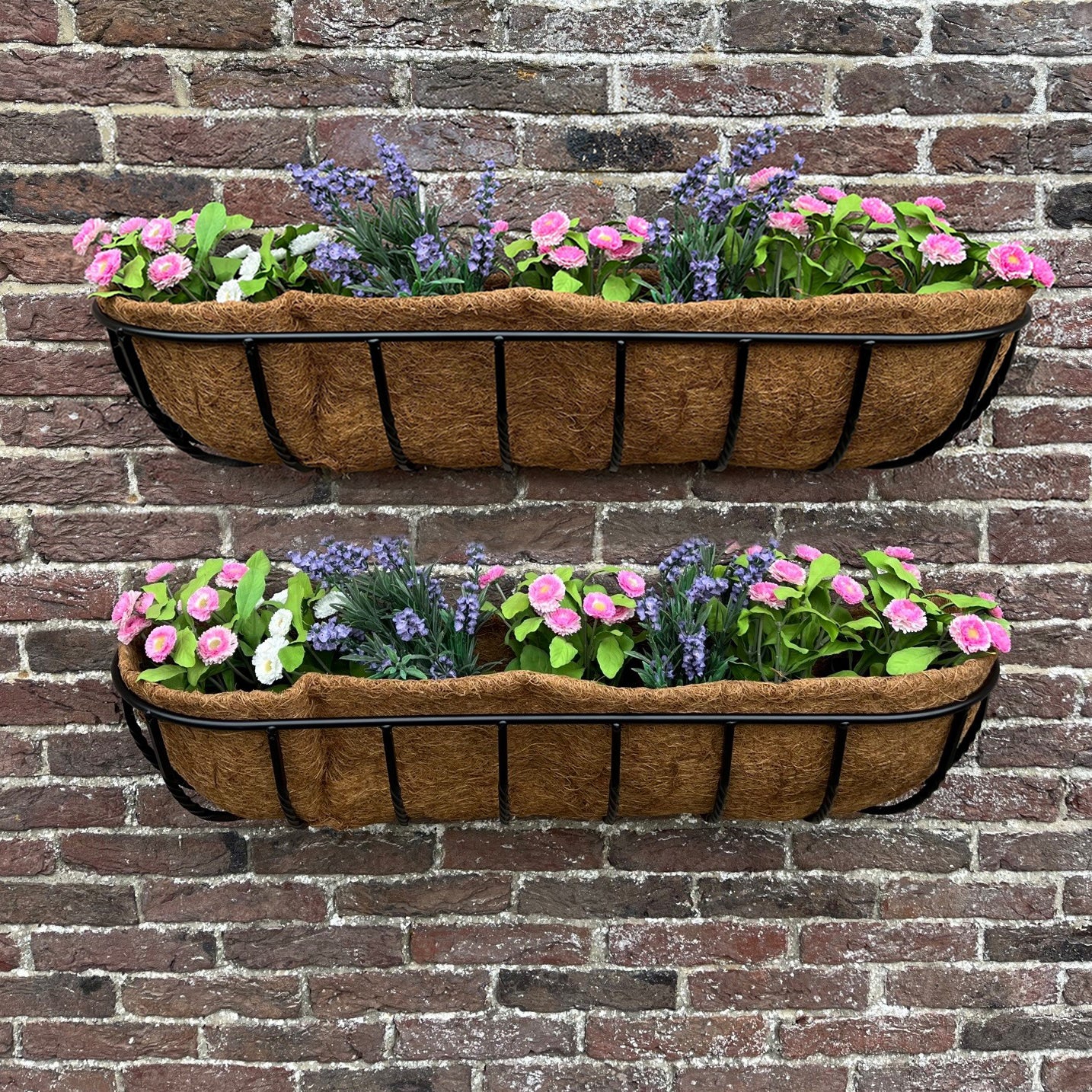 hanging trough planter Manor Garden Black Metal Wall Basket Manger Trough Planters (90cm)