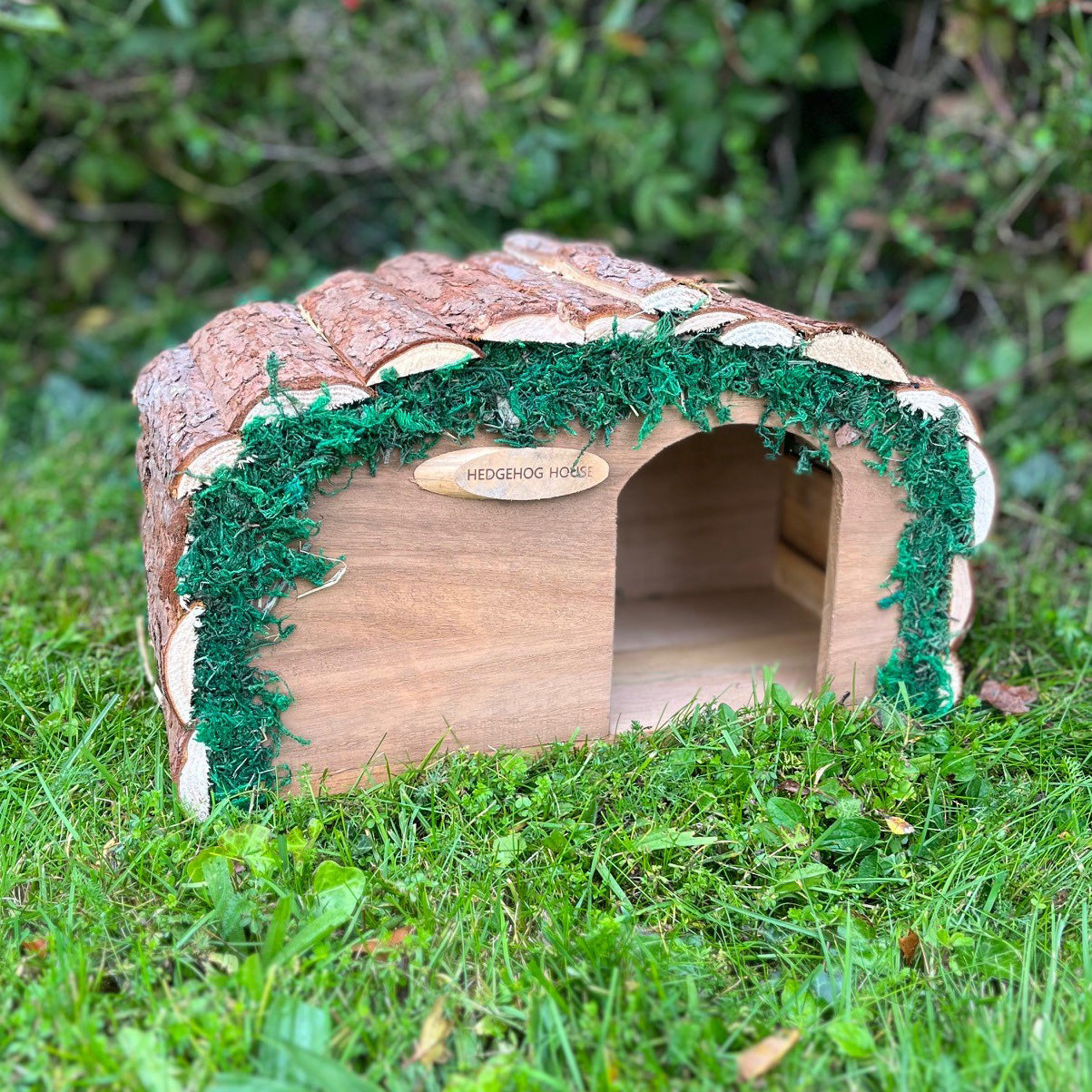 Wooden Hedgehog House Hogitat With Bark Roof