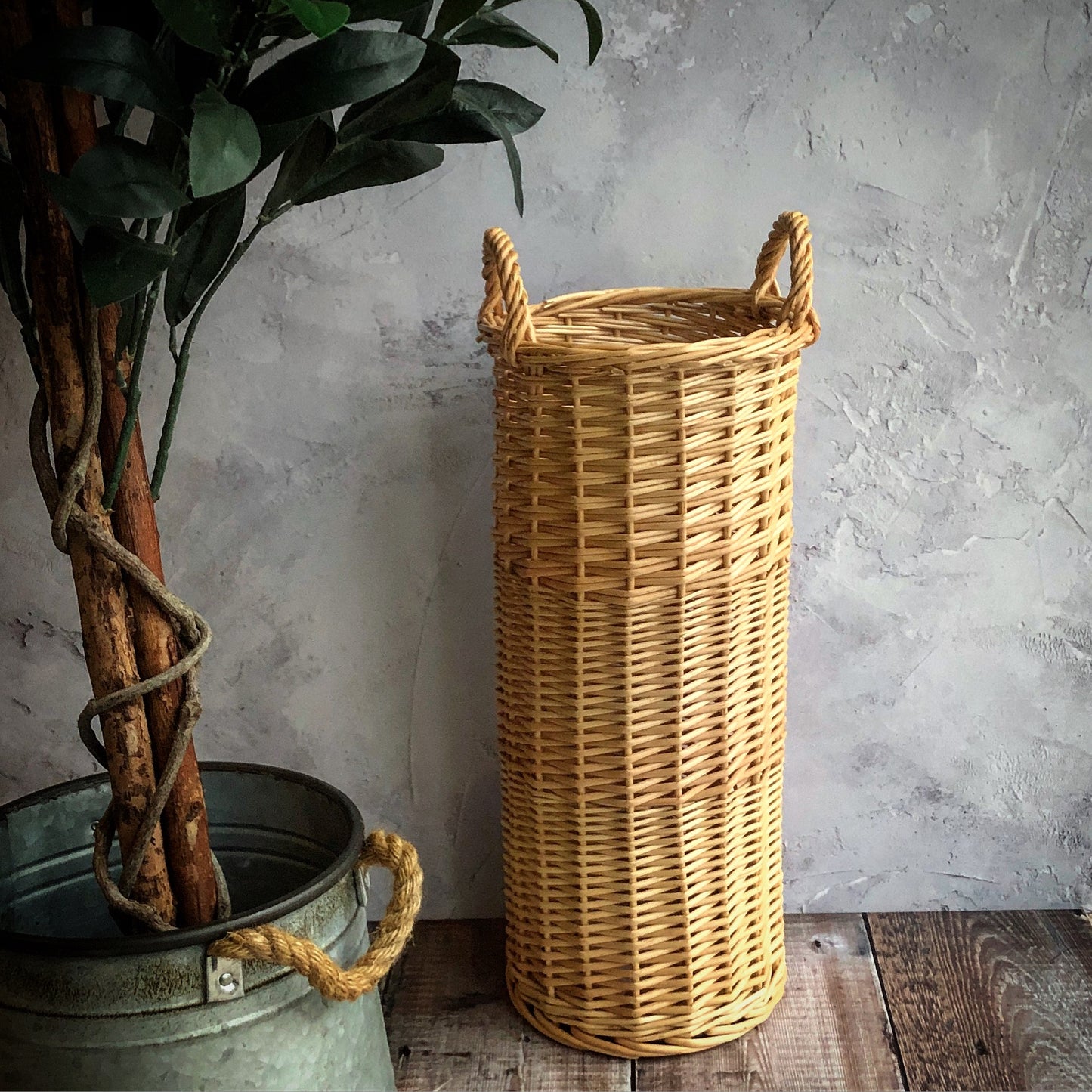 Woven Willow Wicker Umbrella and Walking Stick Basket Holder