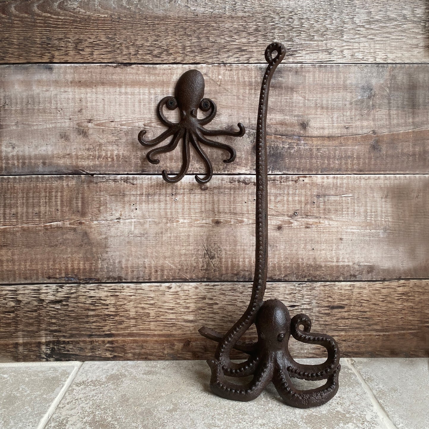 Octopus Wall Hook Rack and Loo Roll Holder in Cast Iron