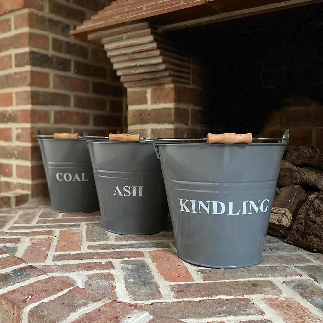 Fireside Bucket Collection Ash, Coal And Kindling in French Grey