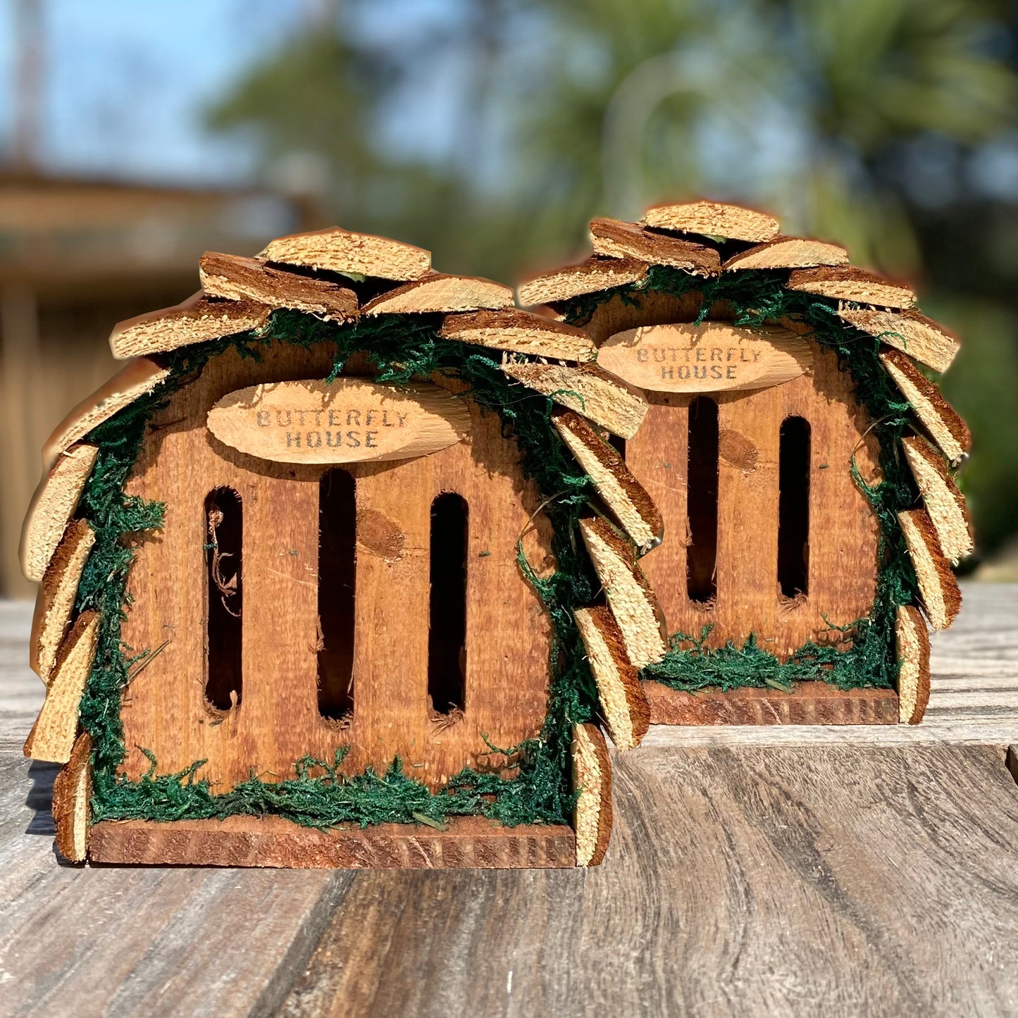 Set of 2 Wooden Hanging Butterfly Houses