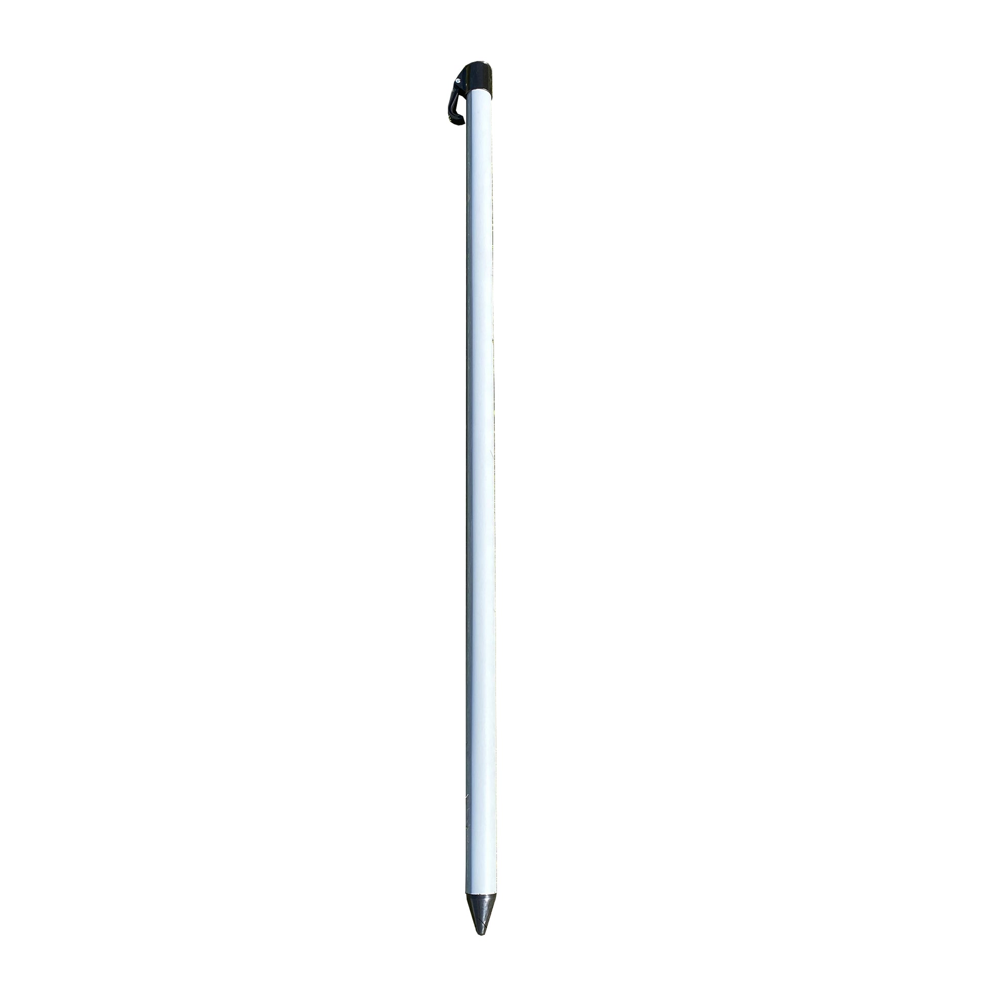 A light grey tubular metal replacement pole for a parasol, with a hook on one end.