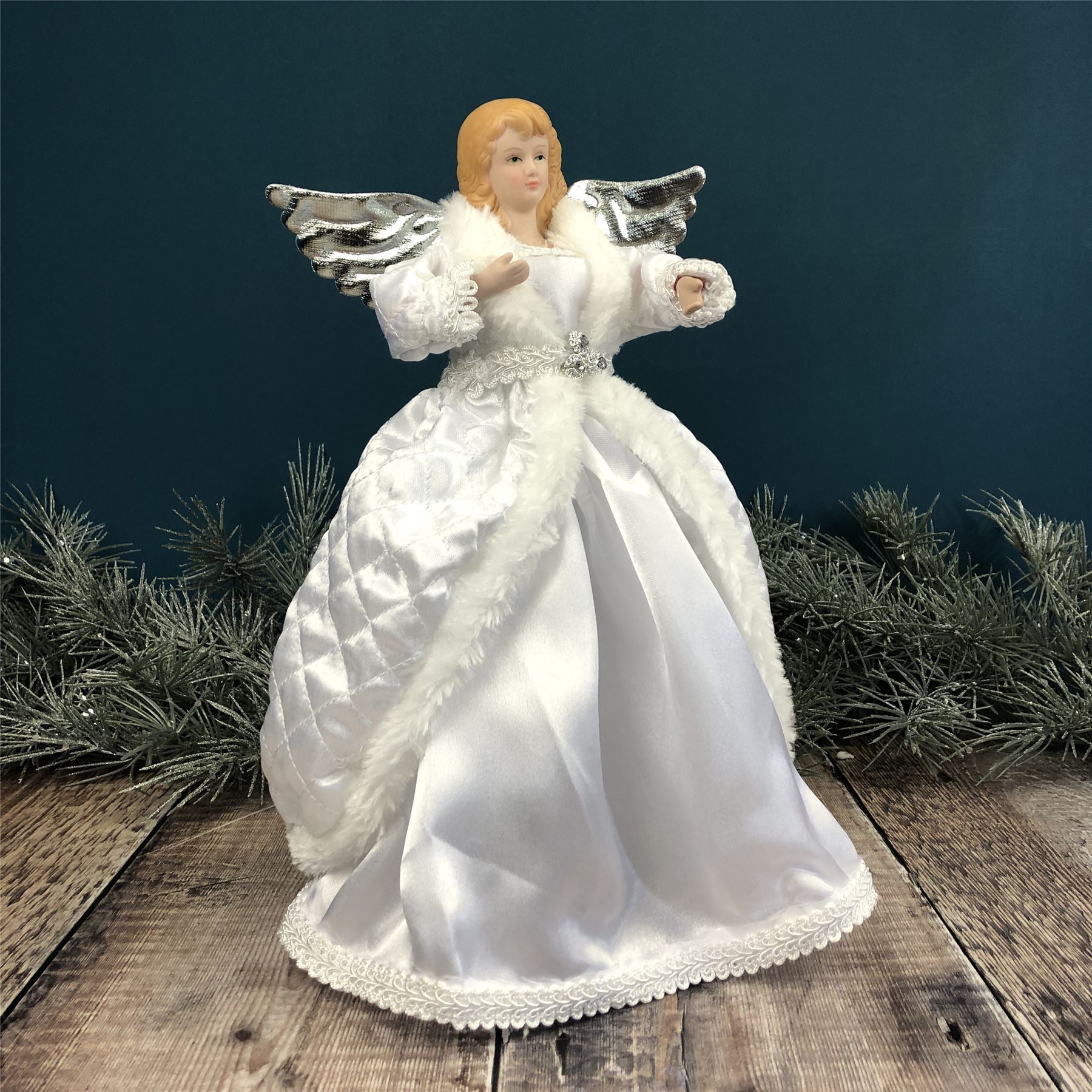 Queen I Tree Snow Christmas White Garden & Selections Fairy Silver Angel Topper