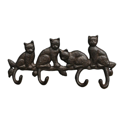 Cat Family Wall Coat Hook Rack in Cast Iron