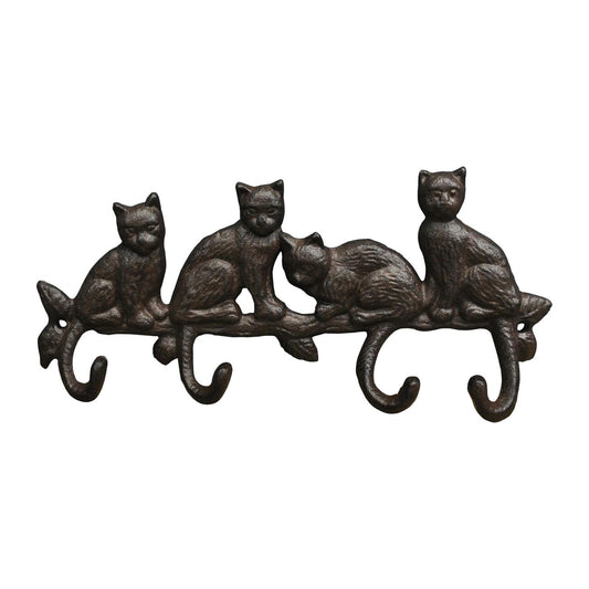 Cat Family Wall Coat Hook Rack in Cast Iron