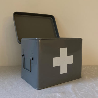 Medical Supplies Storage Tin in French Grey