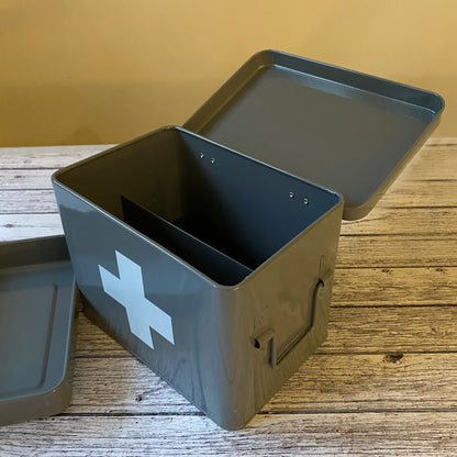 Medical Supplies Storage Tin in French Grey