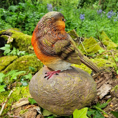 Robin on a Stone Resin Garden Ornament