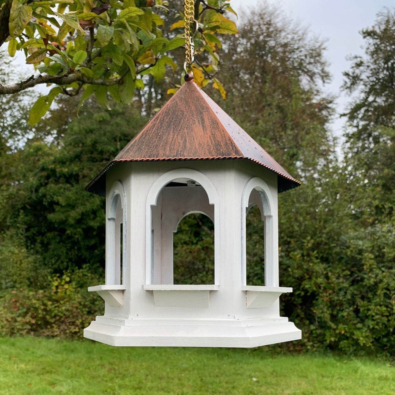Rozel Hanging Bird Table with Metal Roof