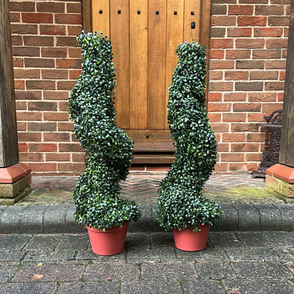 Pair of Leaf Effect Artificial Topiary Swirl Shaped Trees (80cm)
