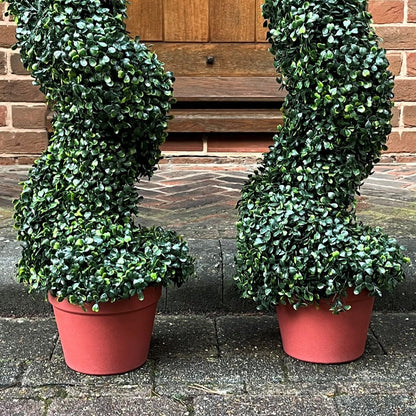 Pair of Leaf Effect Artificial Topiary Swirl Shaped Trees (80cm)