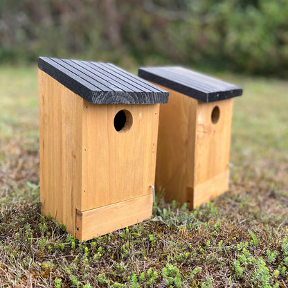 Traditional Wooden Bird Nest Box Birdhouses with Removable Bases (Set of 2)