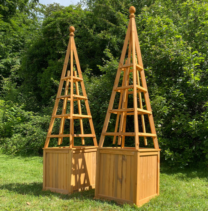 Wooden Garden Obelisk Planter with Liner (Set of 2)